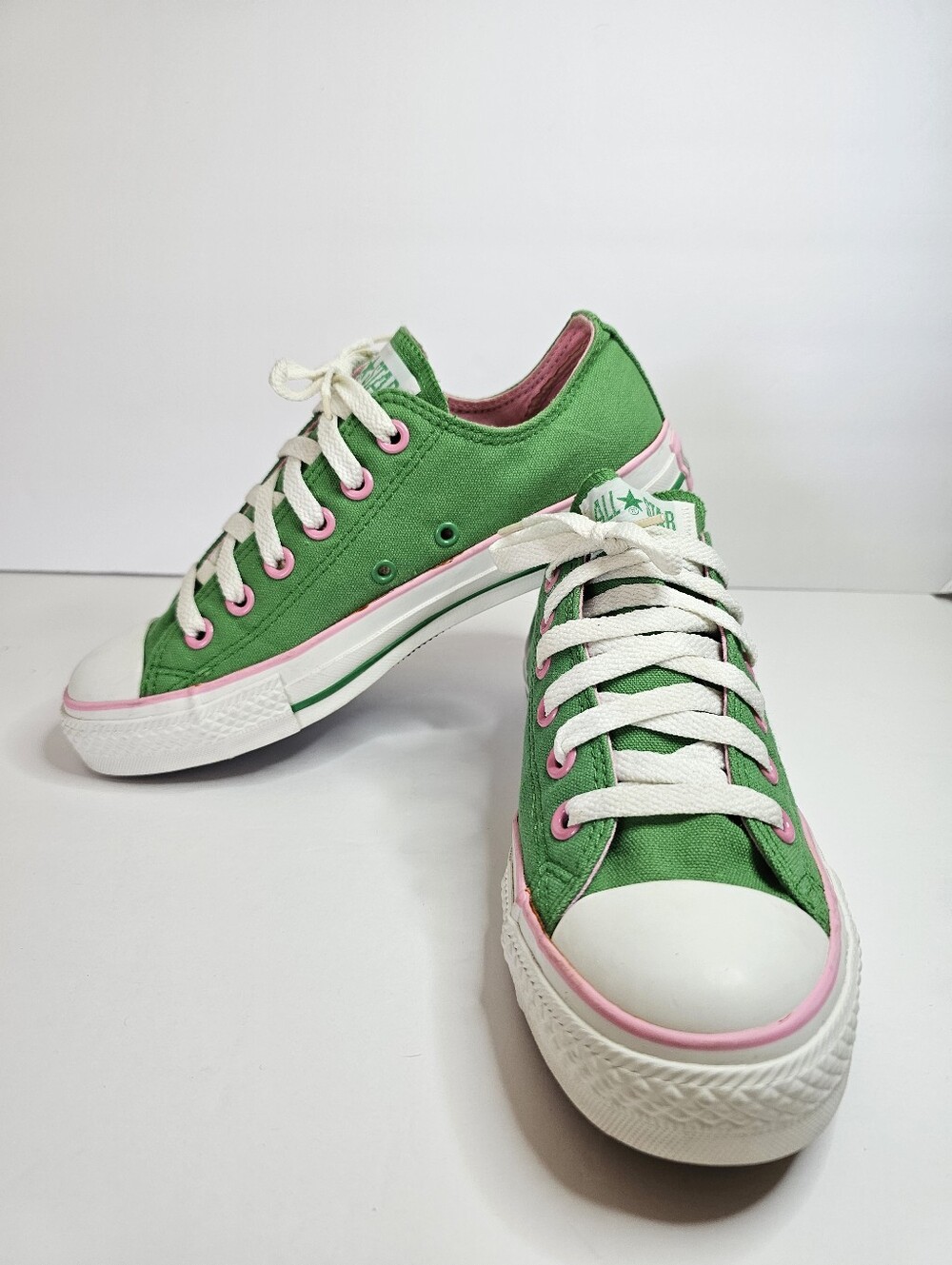 Vintage 2004 Converse All Star Green Pink Low Top Sneakers Women's 7 Y2K RARE